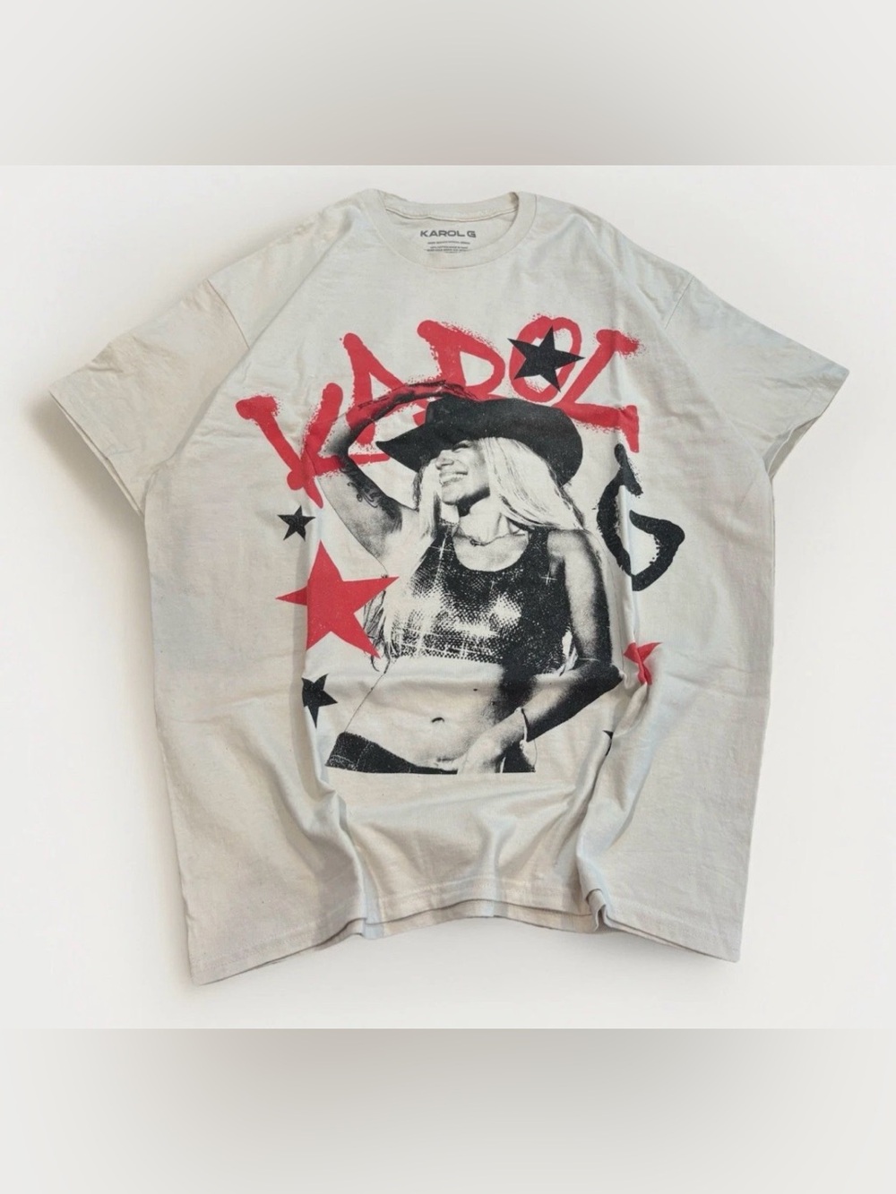 Karol G T-Shirt Size Medium Oversized Boxy Fit White Tee Graffiti Graphic